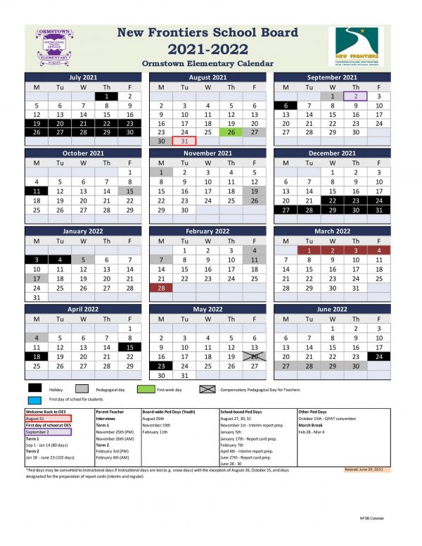 Calendar Ormstown Elementary School
